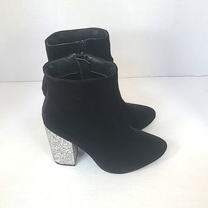 COPY - Pre-Loved Justfab Black Velvet Boots/ Shoes with Sparkly Chunky Heel  Si…